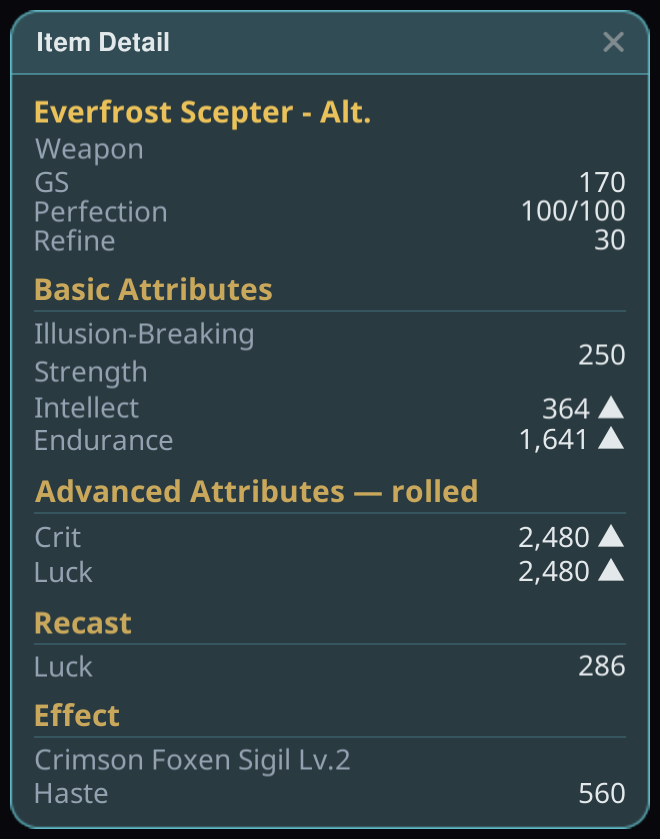 Inspect gear, skills and attributes.