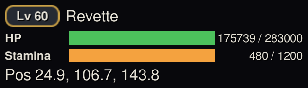 Compact HP / stamina HUD with level and position.
